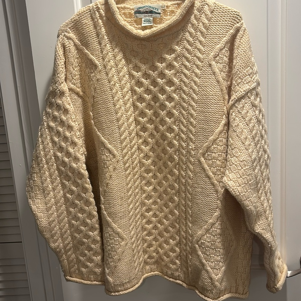 Large 100% Wool Knit Sweater-Aran Craft